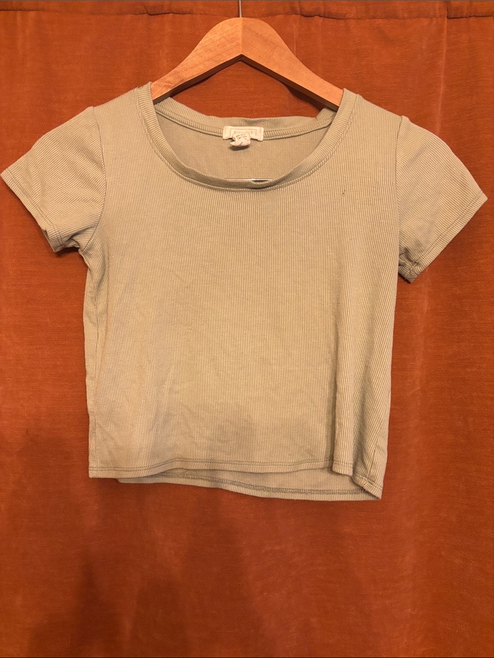 Full Tilt Sage Green Ribbed Short Sleeve Crop Tee